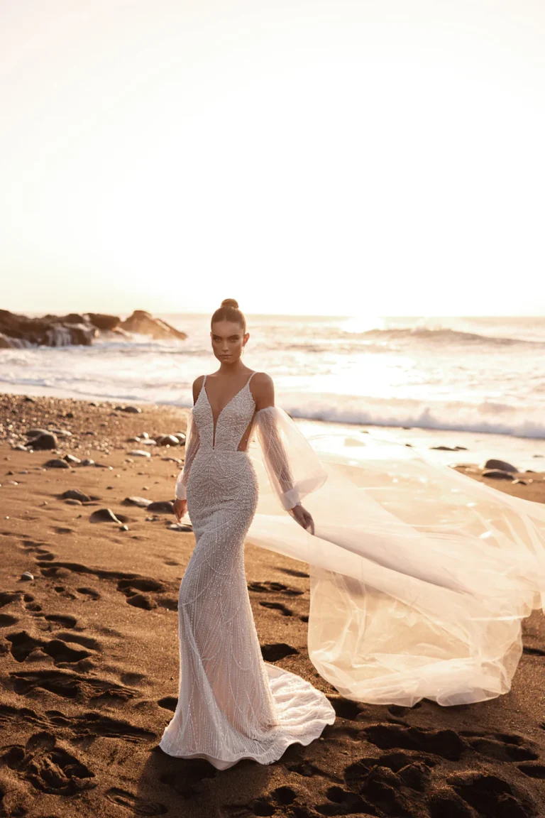 mermaid-bridal-gown-plunging-v-neck-sweeping-veil_900x