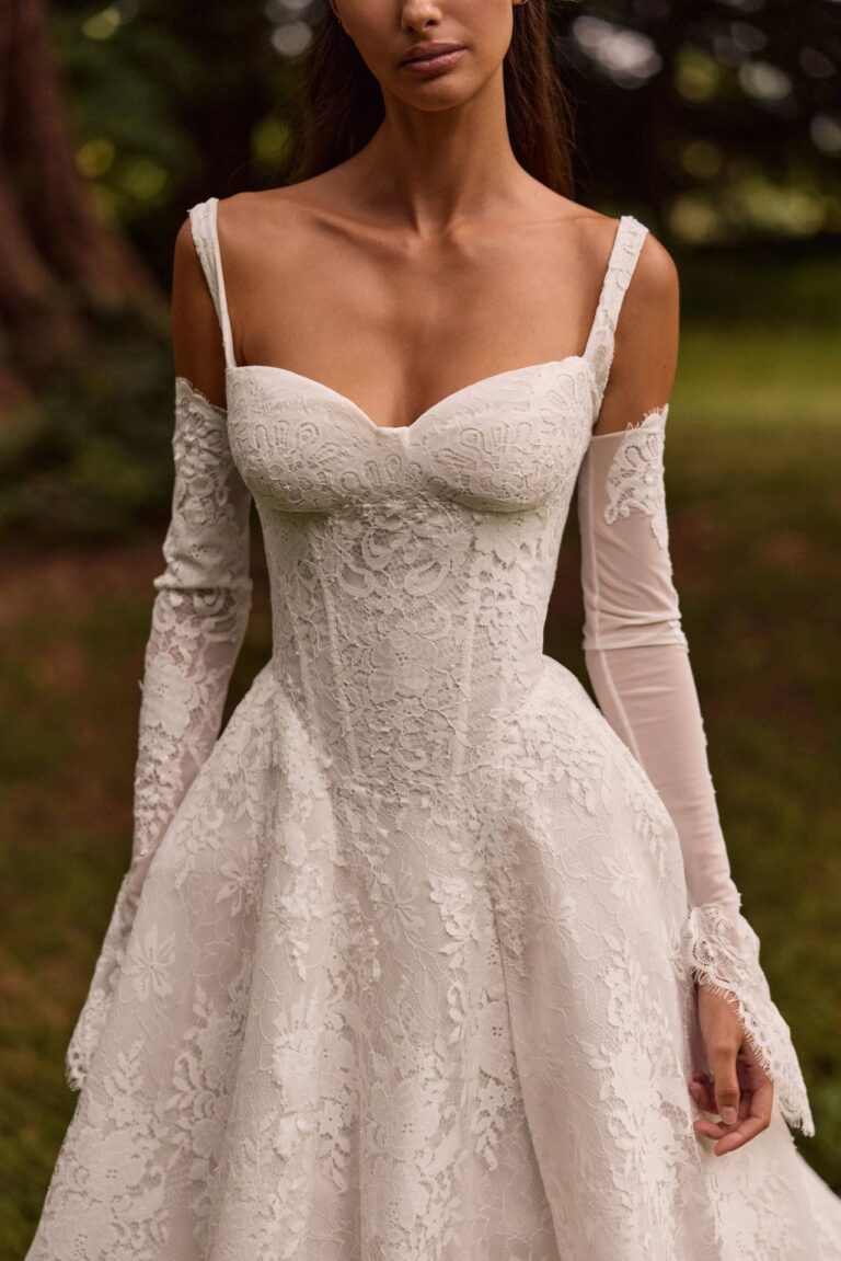 Elisora by Lorenzo Rossi of Milla Nova. Chantill soft ballgown wedding dress with basque corset bodice and straps