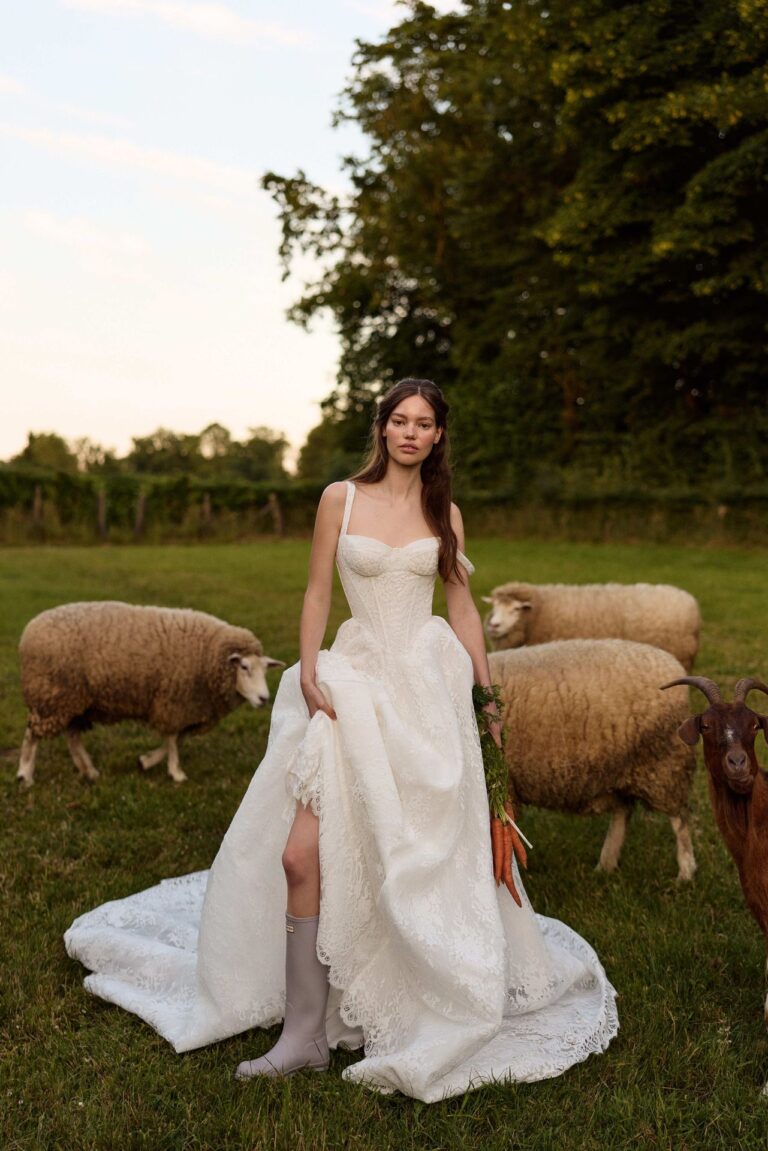 Elisora by Lorenzo Rossi of Milla Nova. Chantill soft ballgown wedding dress with basque corset bodice and straps