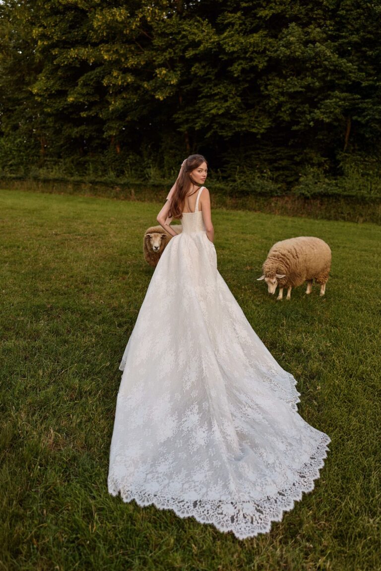 Elisora by Lorenzo Rossi of Milla Nova. Chantill soft ballgown wedding dress with basque corset bodice and straps