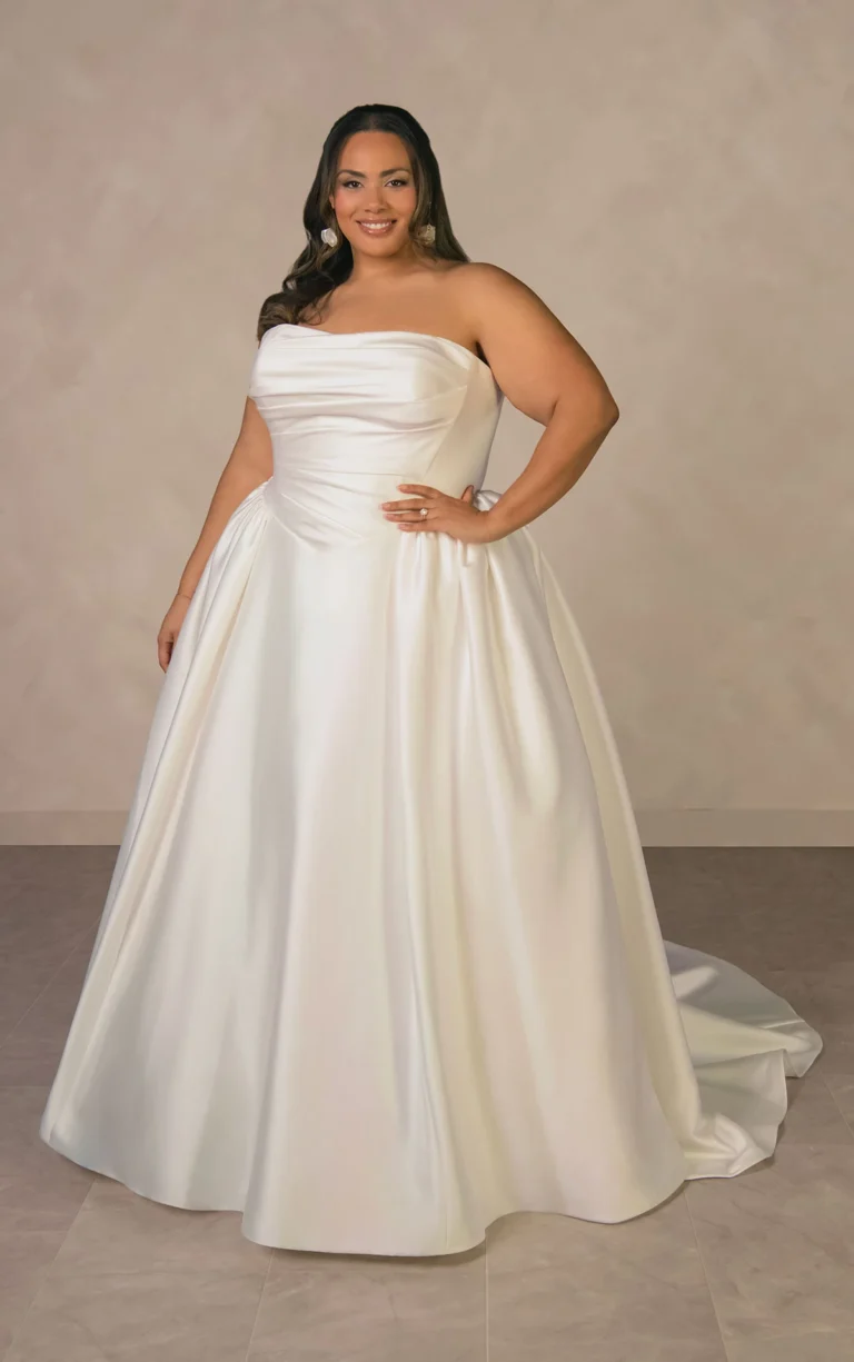 Stella York wedding dress with draped basque waist and ballgown skirt in plus size