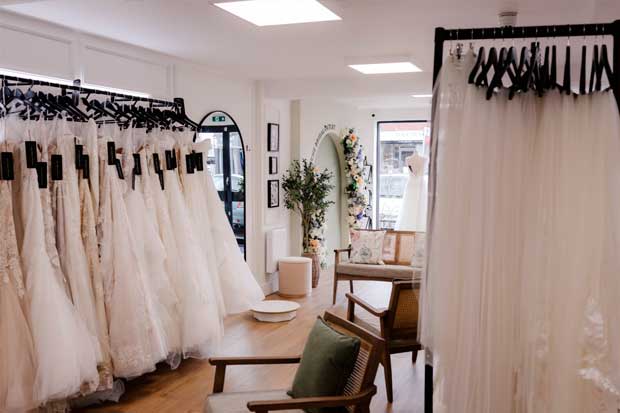 Inside the boutique of The Bridal Outlet Birmingham in Mere Green Sutton Coldfield by Wedding Belles of Four Oaks