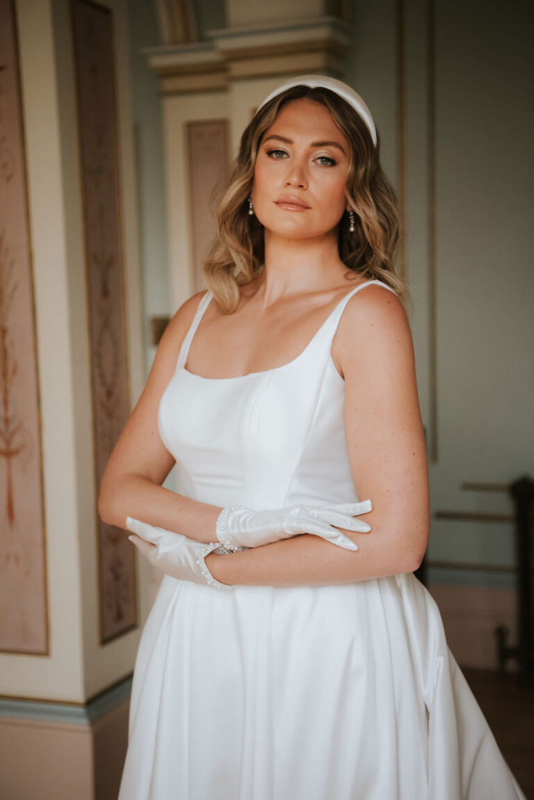 Sabrina by Lottie & Meg from Wedding Belles of Four Oaks is a classic mikado ballgown a-line Wedding dress with a soft square neckline